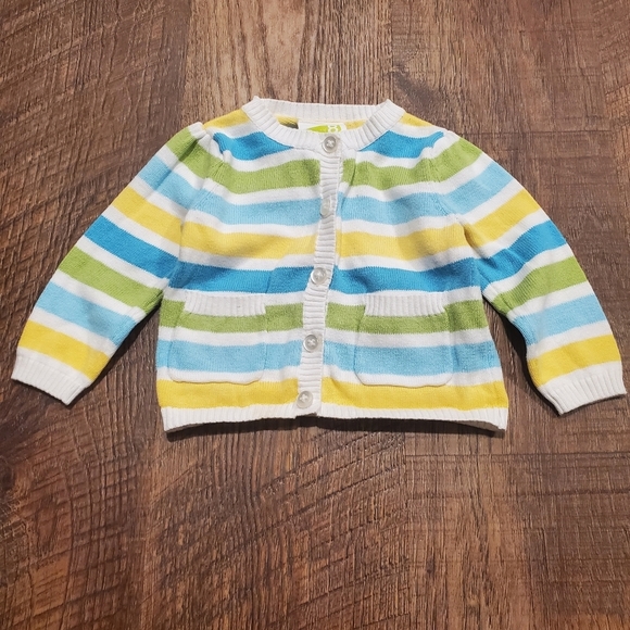 Crazy 8 Colorful Striped Cardigan Sweater Yellow White Green Blue Gender Neutral - Picture 1 of 6